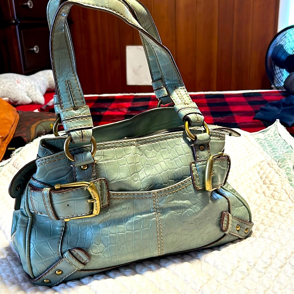 Nine West Light Mint Green Croc-Embossed Shoulder Bag